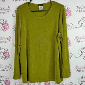 Kim & co long sleeve slinky green retro Olive Long Sleeve Blouse